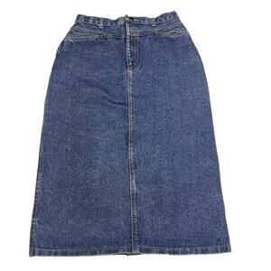 Vtg 80s A'Milano Denim Jean Skirts Midi Pencil Slit USA MADE Sz 7/8 Modest